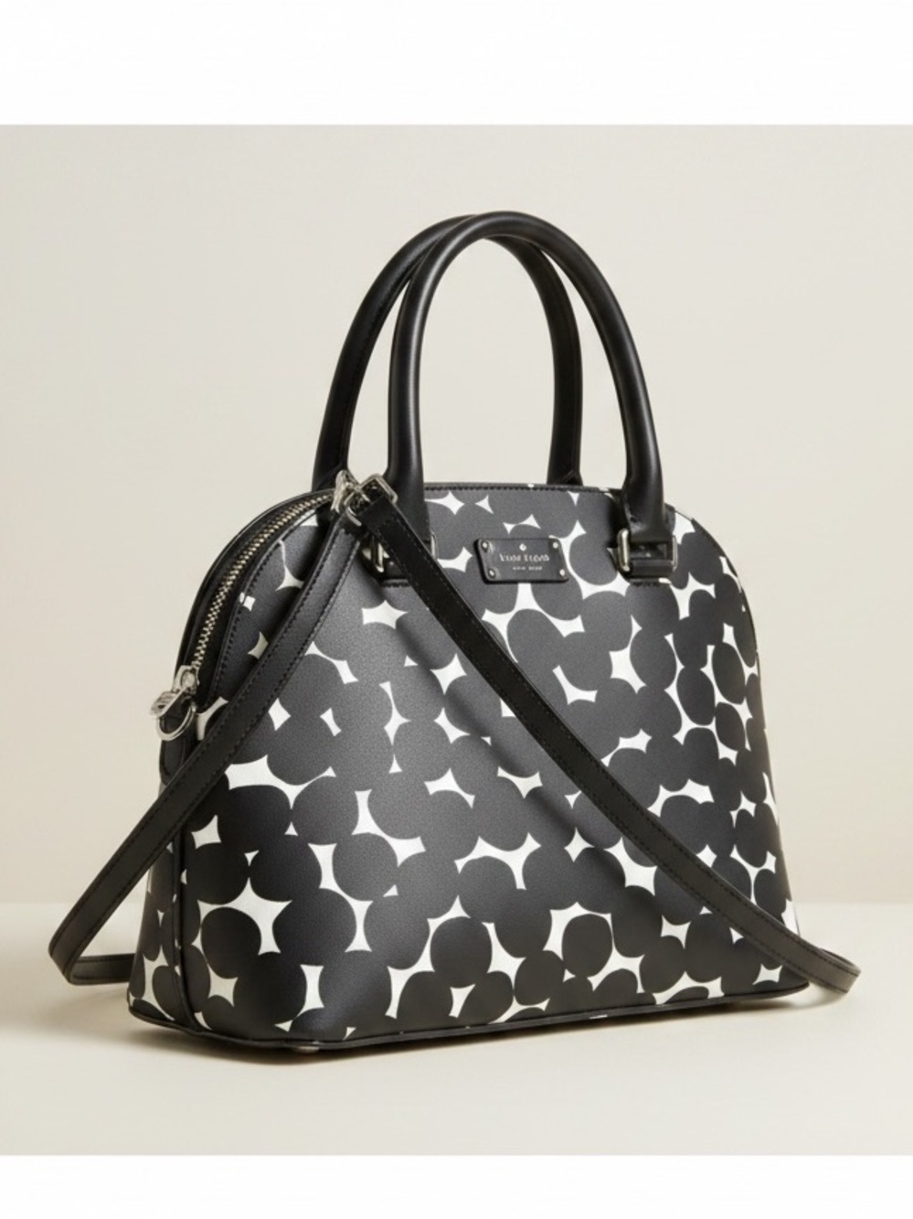 ✨ Kate Spade Geo Print Dome Satchel Crossbody Black White NWOT - Picture 12 of 12